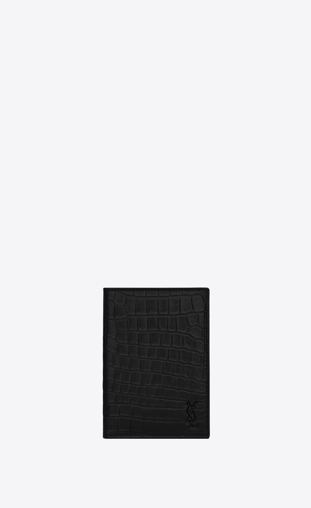 tiny cassandre passport case in crocodile-embossed leather