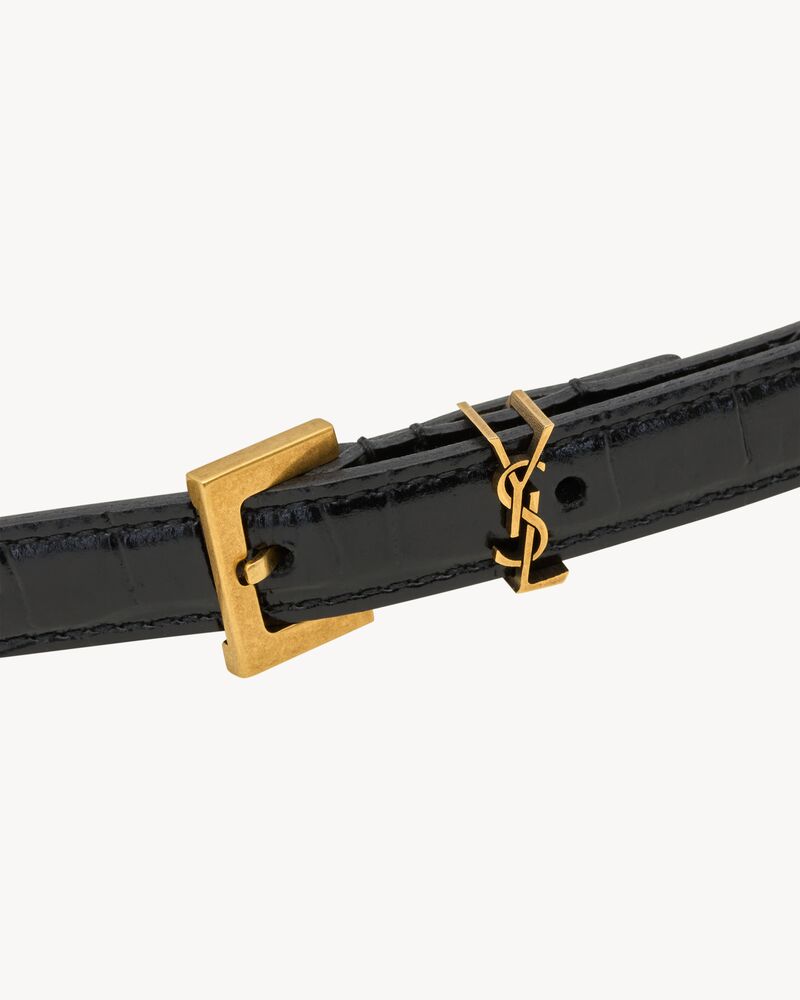 CASSANDRE extra thin belt in crocodile-embossed leather