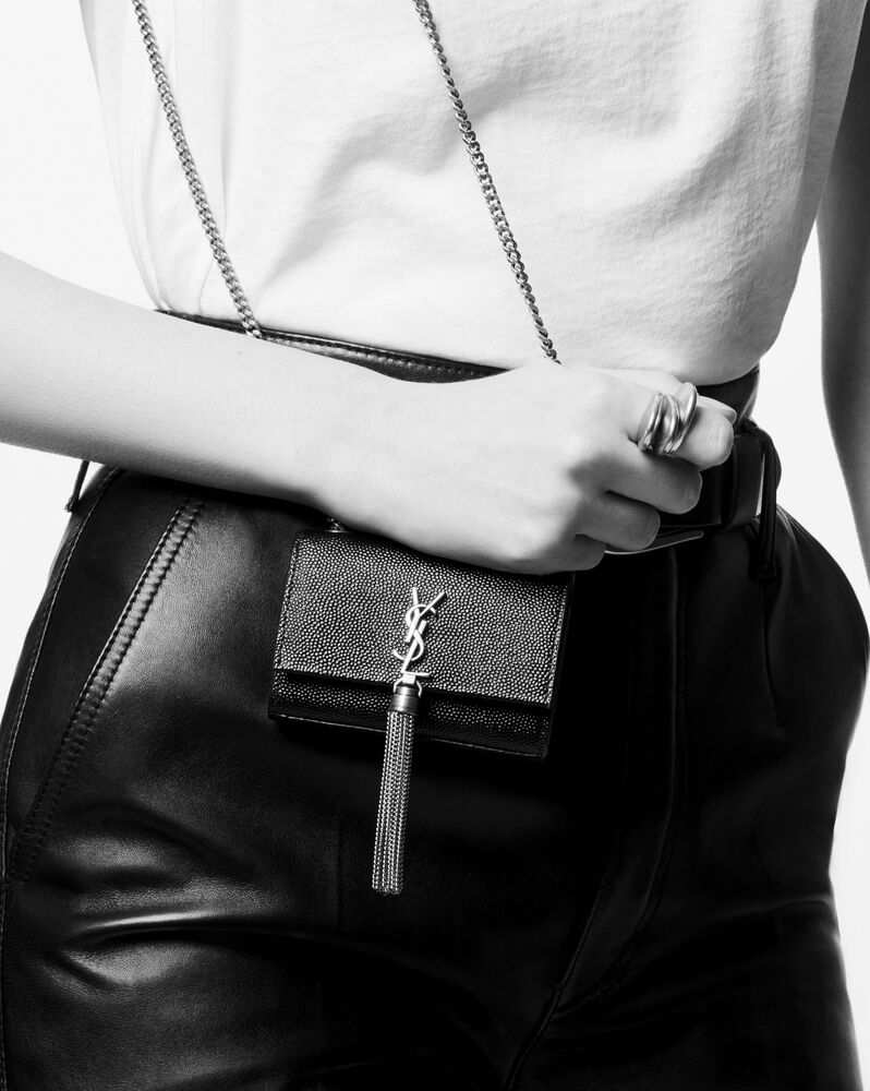 SAINT LAURENT Medium Kate Bag in Black Grained Leather