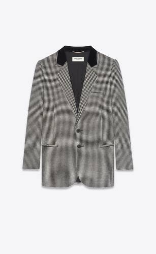 single-breasted jacket in houndstooth wool and velvet collar
