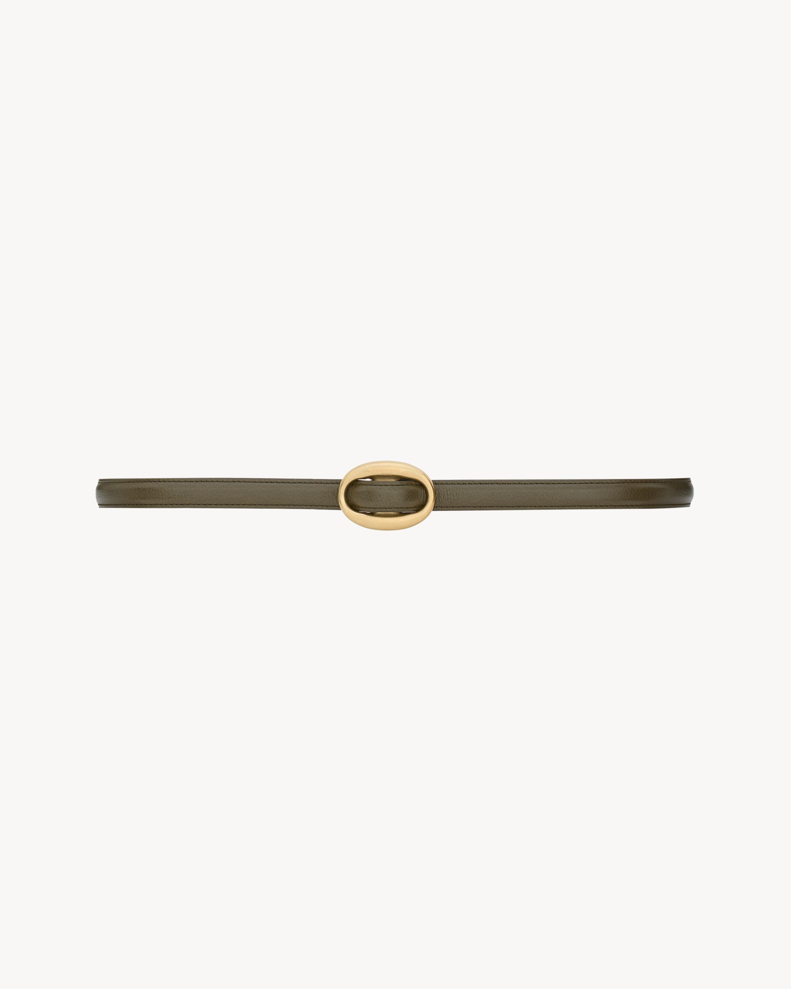 oval buckle thin belt in smooth leather