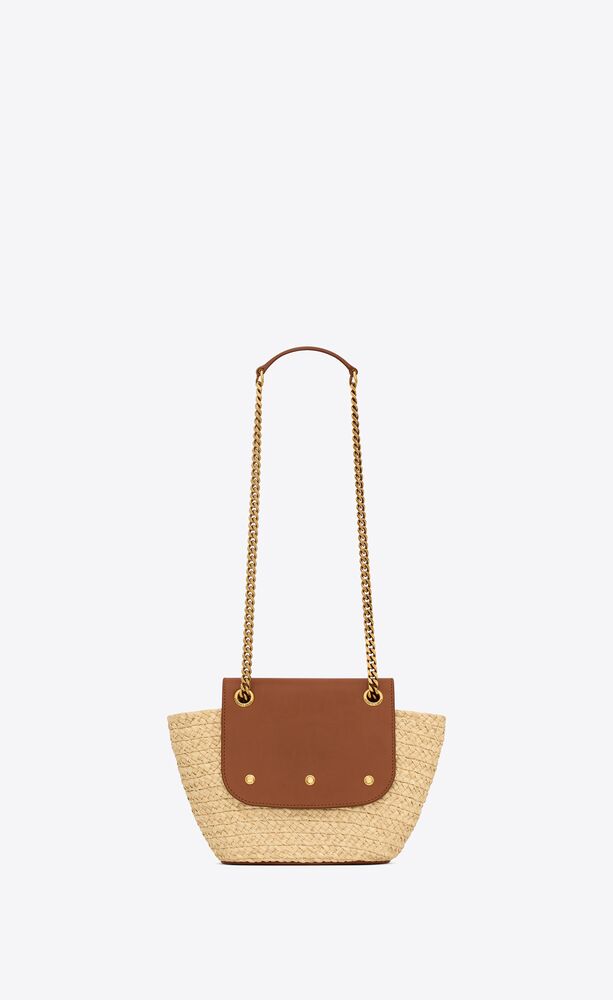 mini manon in raffia and aged vegetable-tanned leather