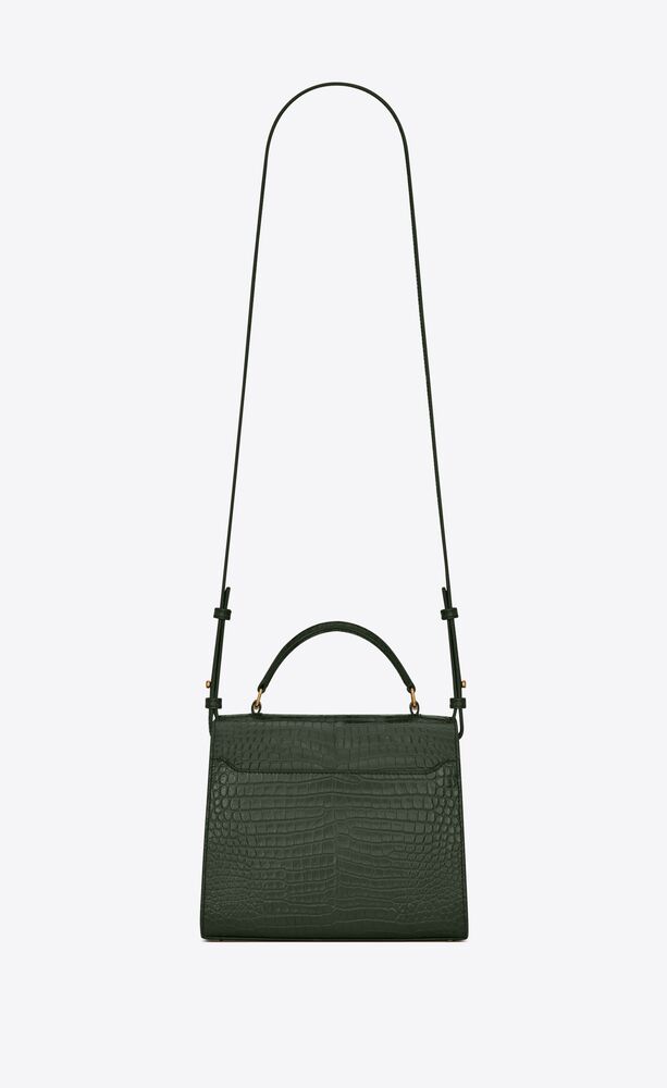 cassandra mini top handle bag in crocodile-embossed shiny leather