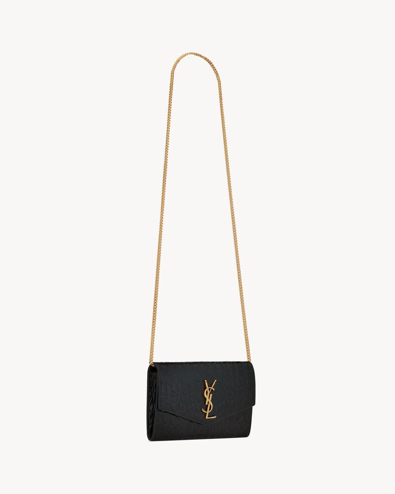 UPTOWN chain wallet in crocodile-embossed leather | Saint Laurent ...