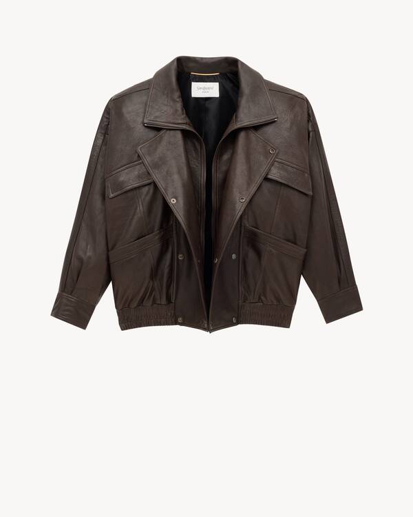 YSL ジャケット M Saint Laurent Black Crinkle-Effect Monogram Teddy Jacket