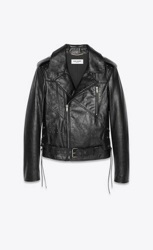 motorcycle jacket in aged leather with studs