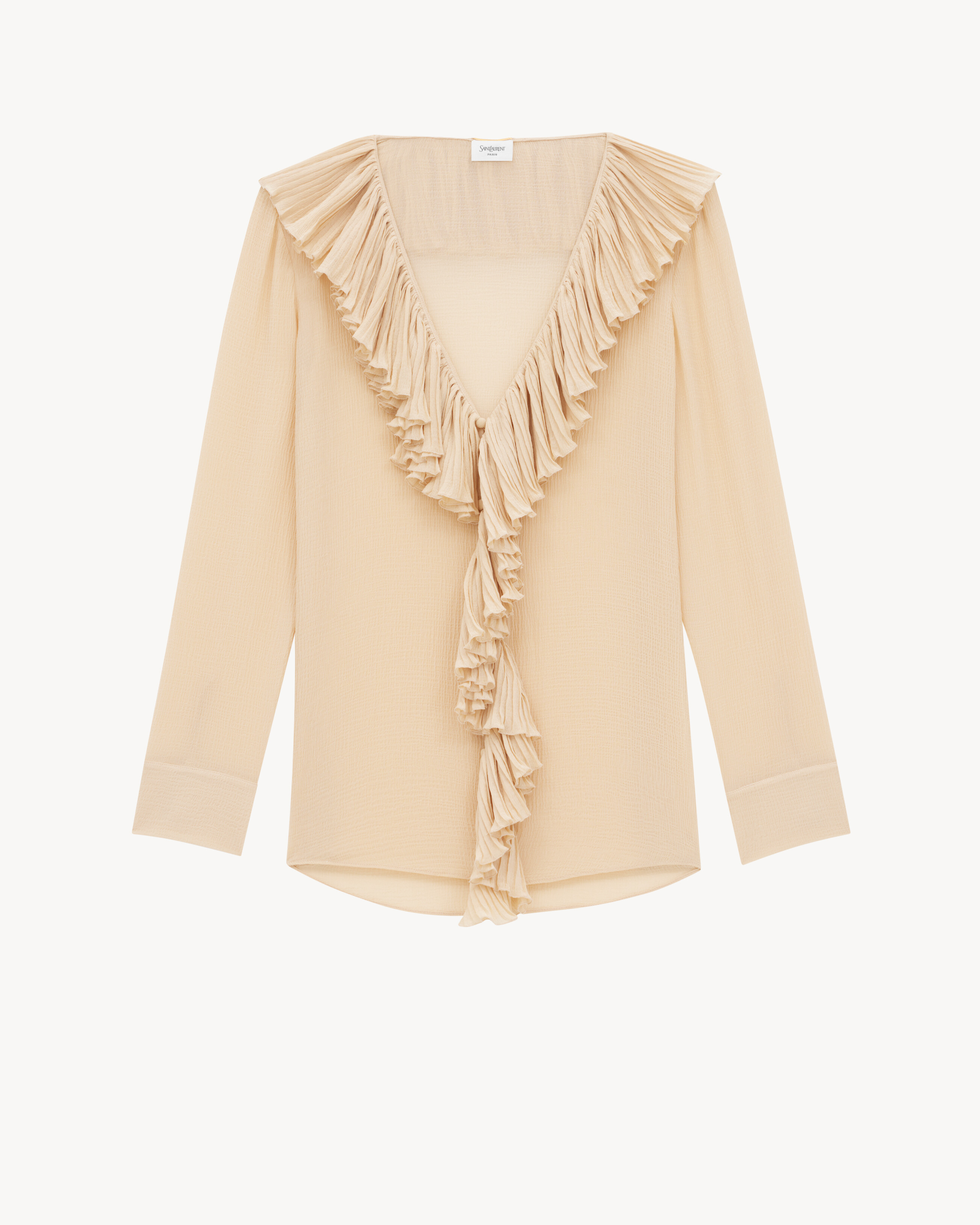 ruffled blouse in silk crepon muslin | Saint Laurent | YSL CA