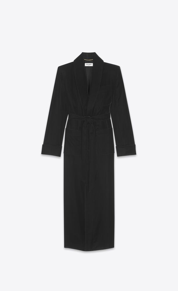 long belted coat in cupro velvet