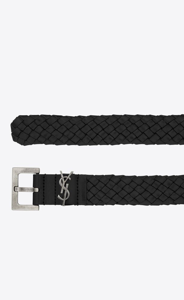 Saint Laurent Cassandre interwoven leather belt - Black