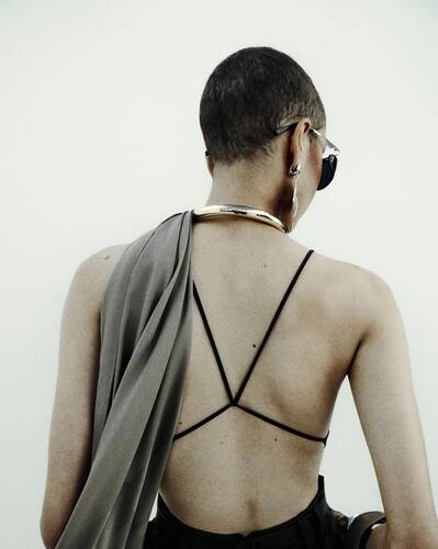 backless bodysuit in stretch silk georgette