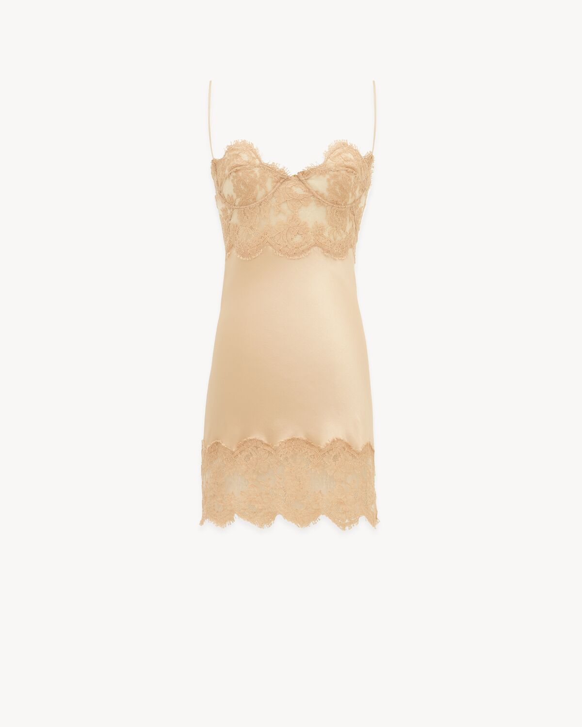 slip dress in silk satin and lace