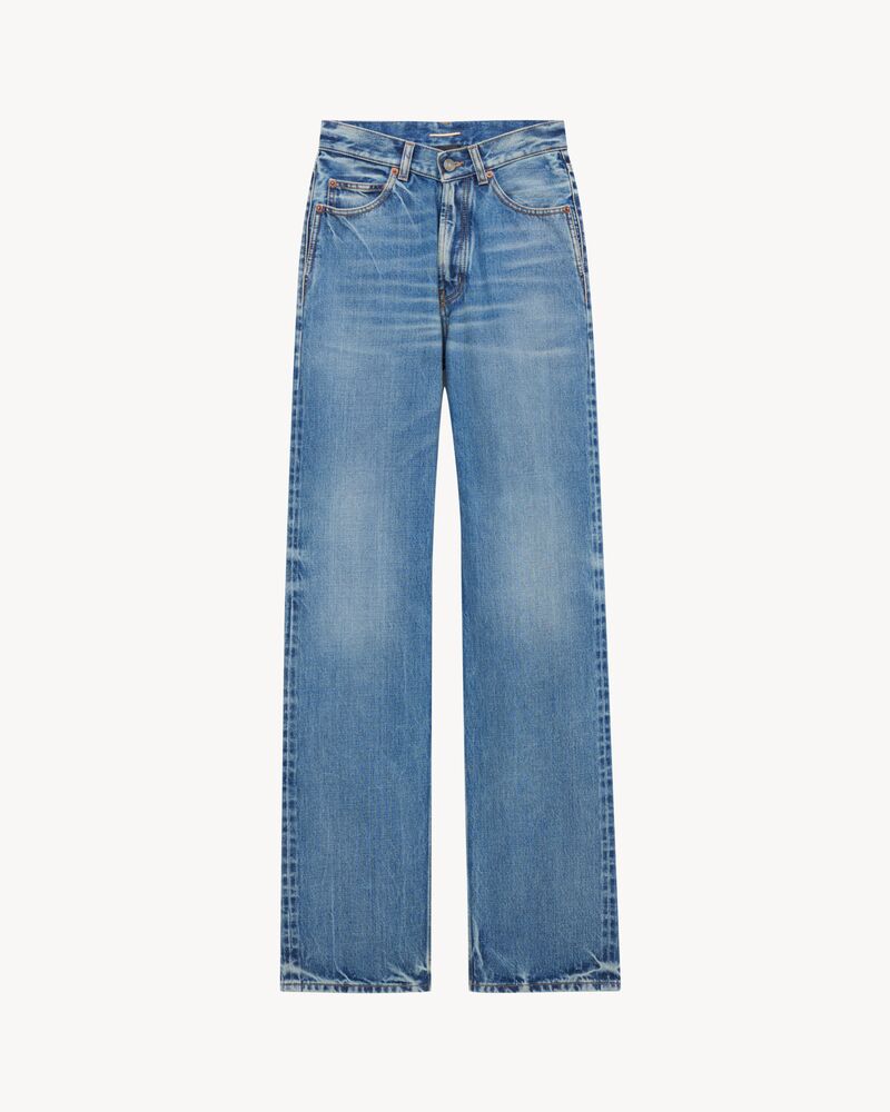 v-waist long baggy jeans in 50's blue selvedge denim