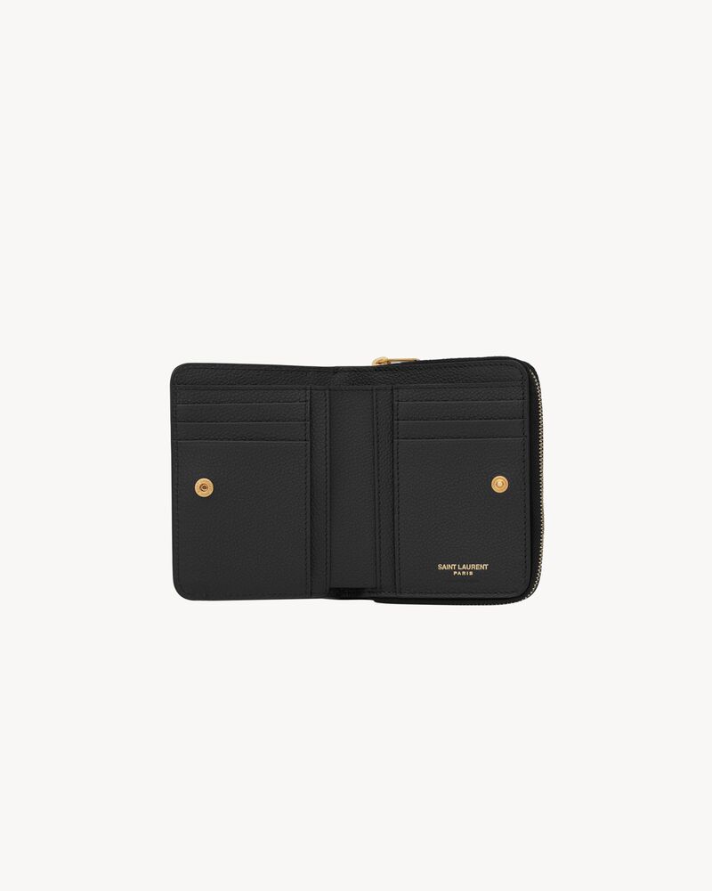 YSL LINE compact zippered wallet in grained leather