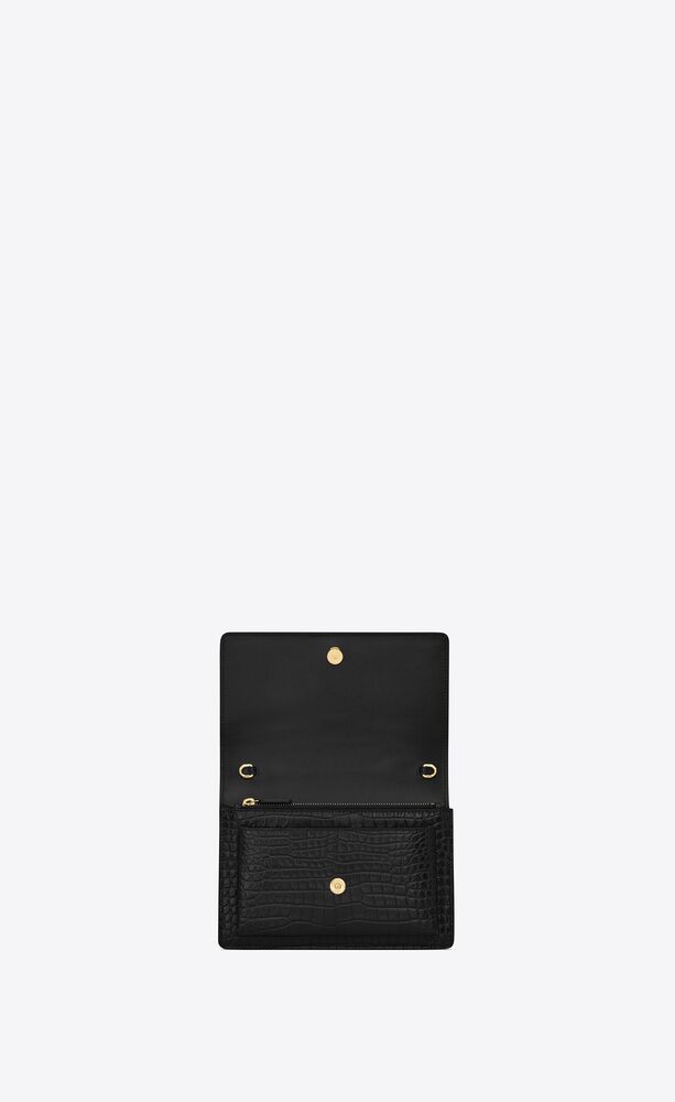 SUNSET Chain Wallet in crocodile-embossed shiny leather, Saint Laurent