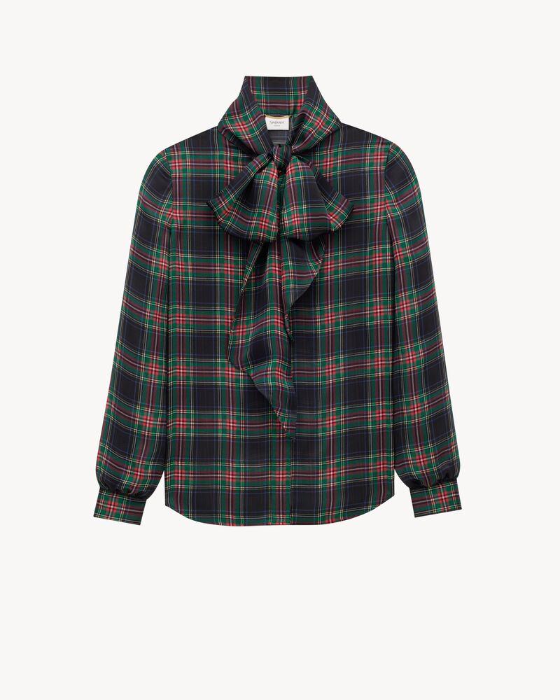 lavallière blouse in tartan silk charmeuse