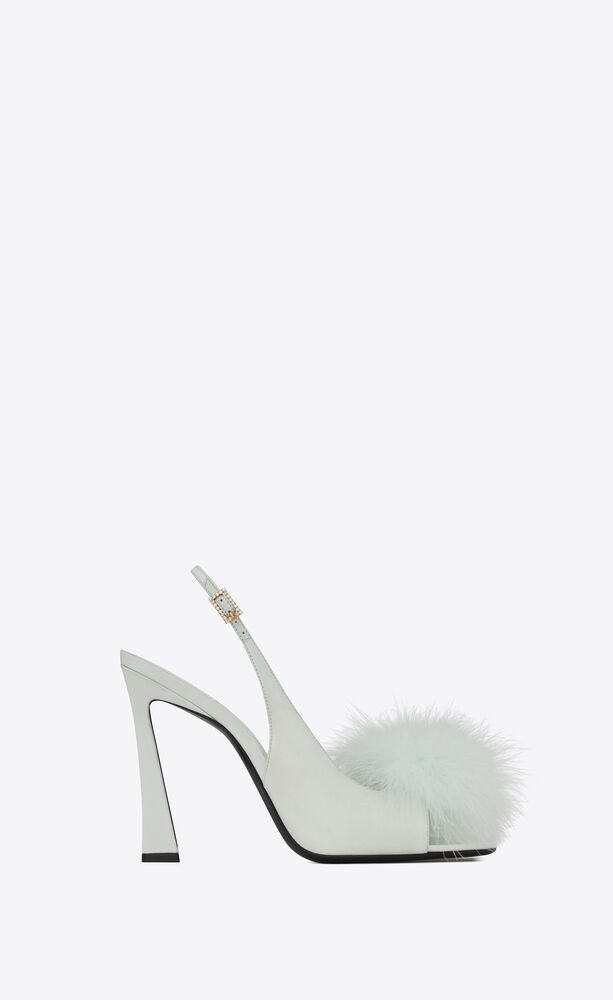 mae slingback sandals in crepe satin with feathers