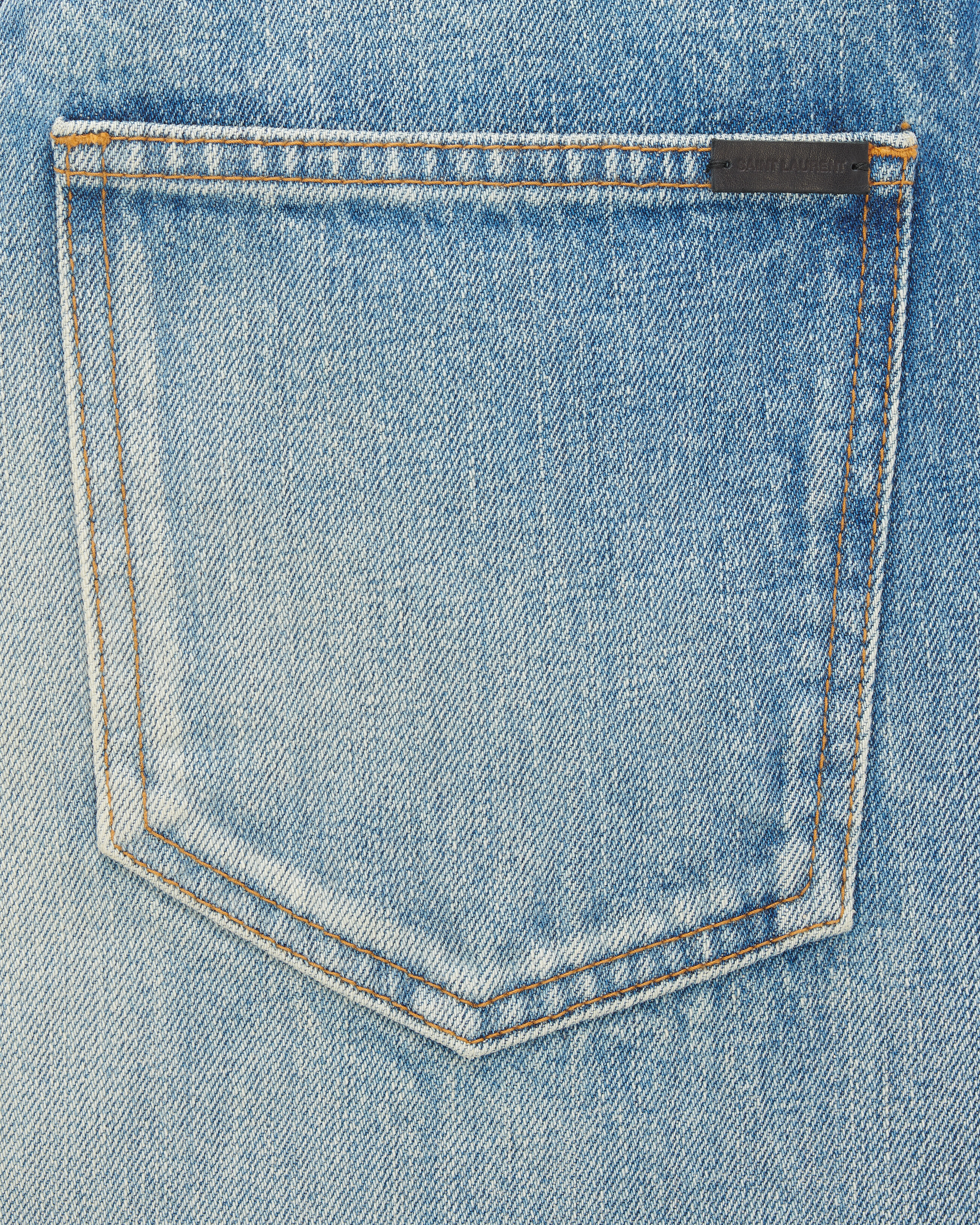 V-Waist Long Baggy Jeans in Vintage Blue Denim