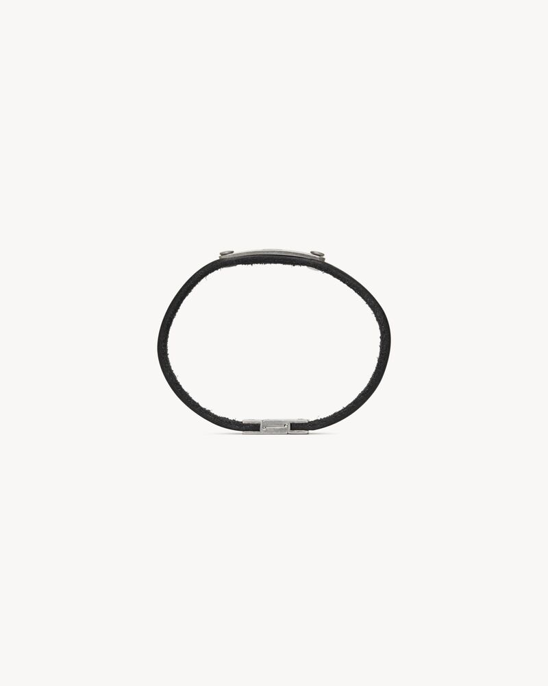 bracelet plaque id saint laurent en cuir