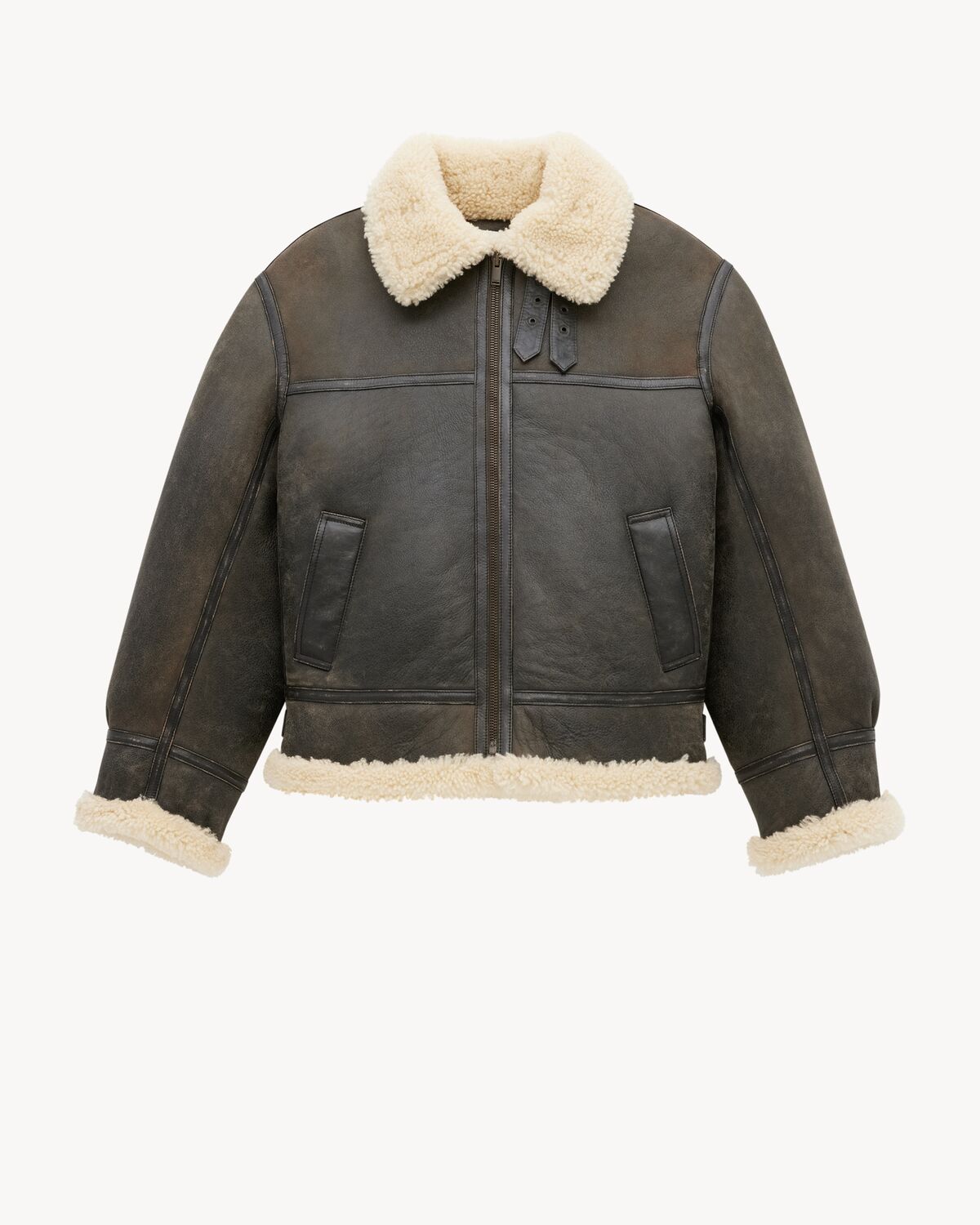 Aviator jacket in aged leather and shearling | Saint Laurent | YSL.com