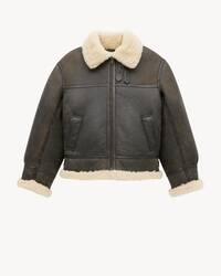 aviator jacket in aged leather and shearling