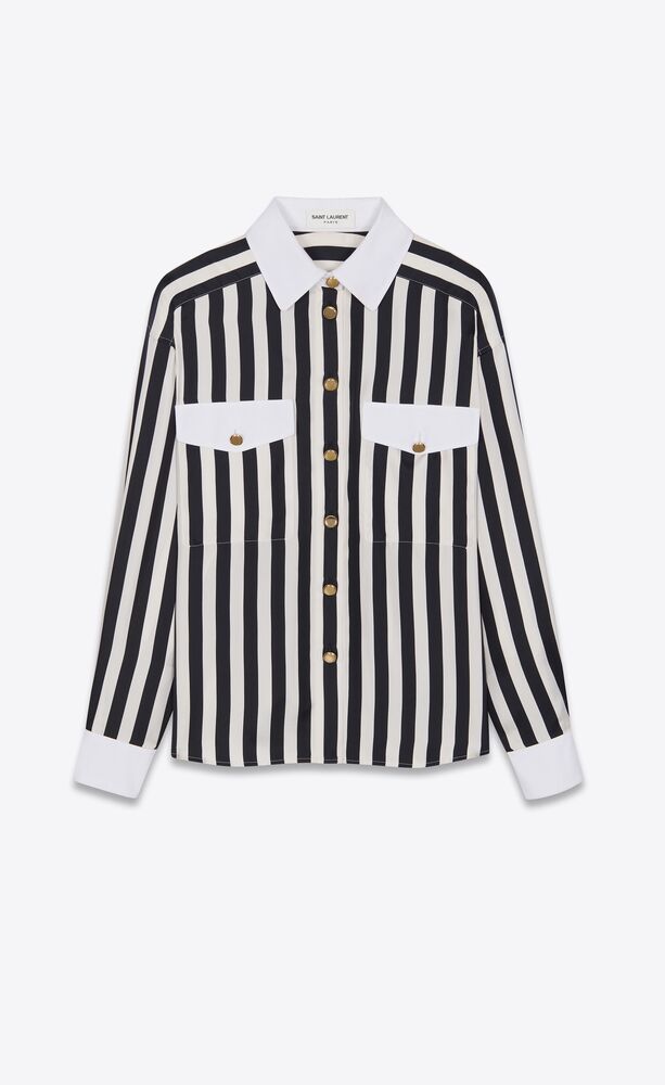 oversized shirt in striped silk twill