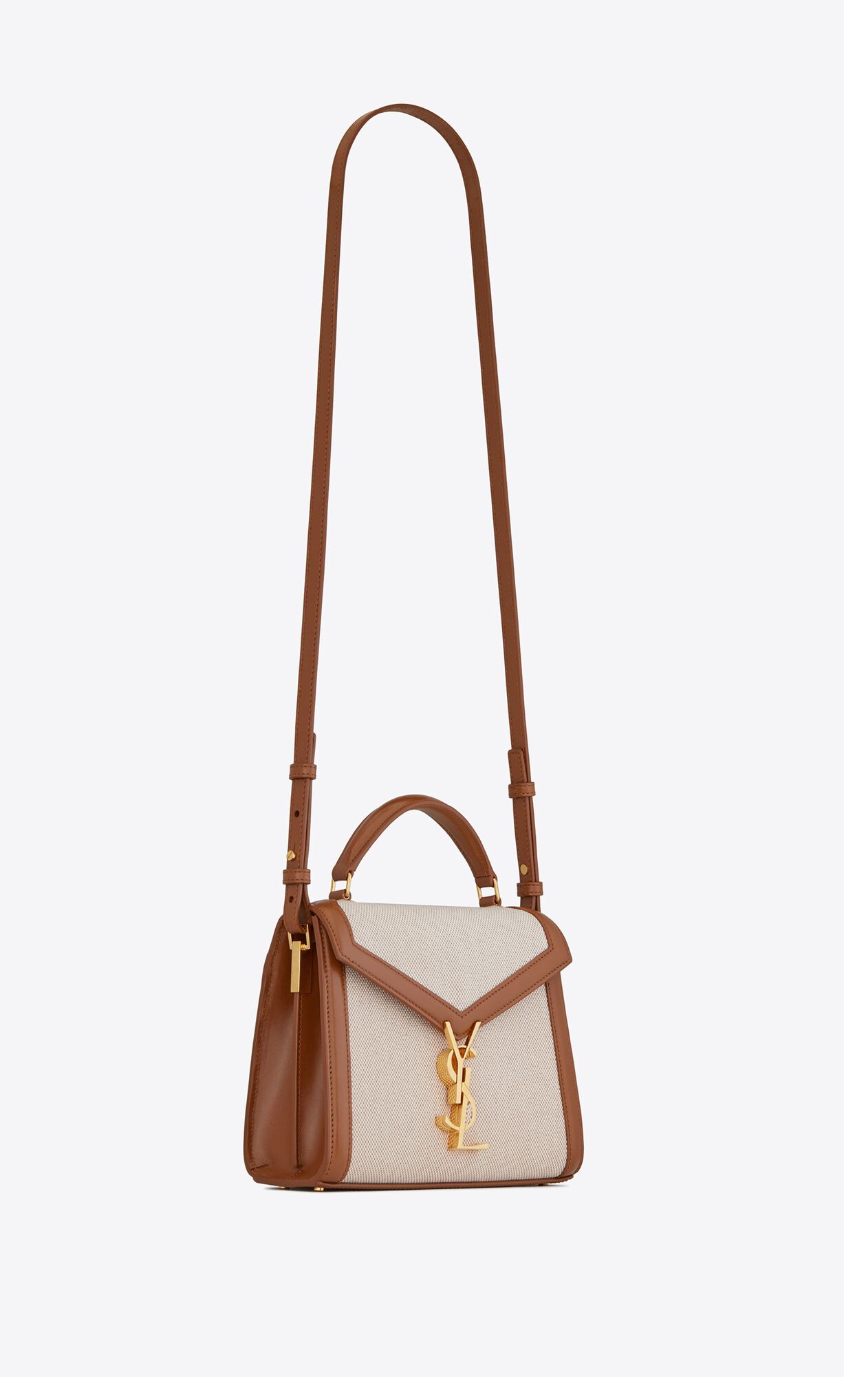 CASSANDRA Mini top handle bag in canvas and smooth leather | Saint ...