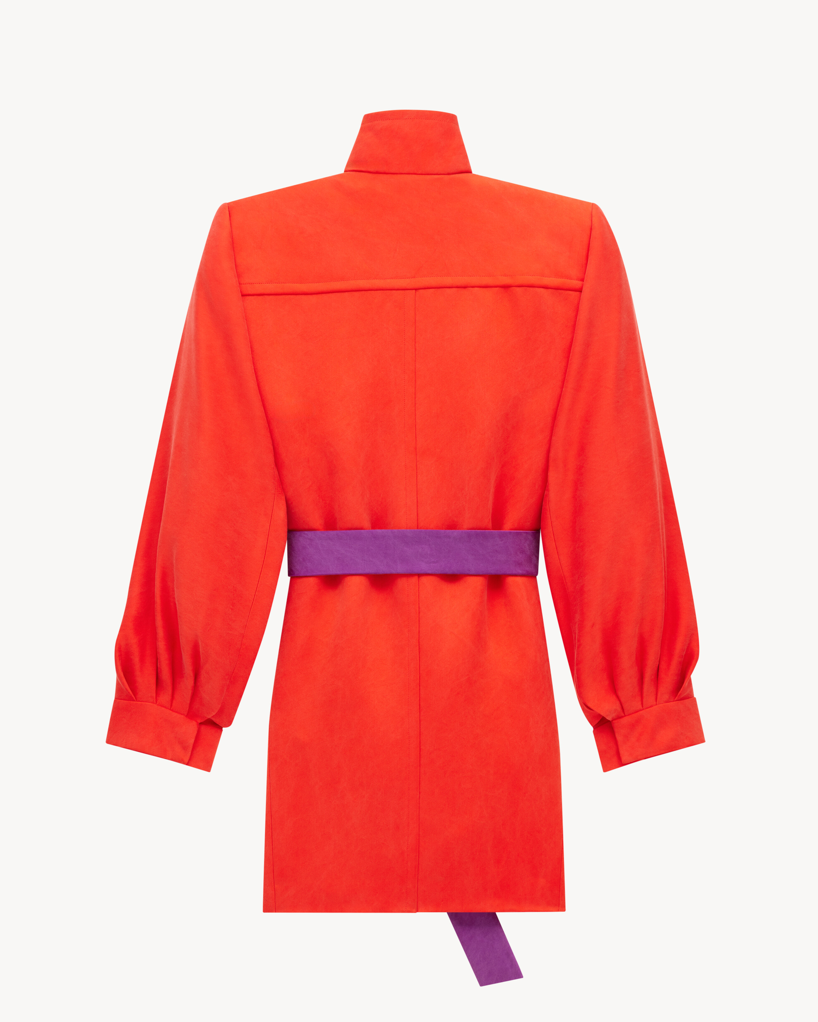 belted coat in stonewash silk satin