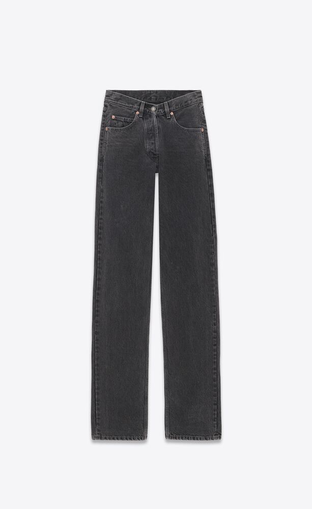 jeans larghi e lunghi con vita a v in denim nero anni ‘90