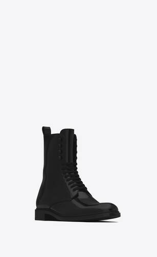 army laced boots in shiny leather