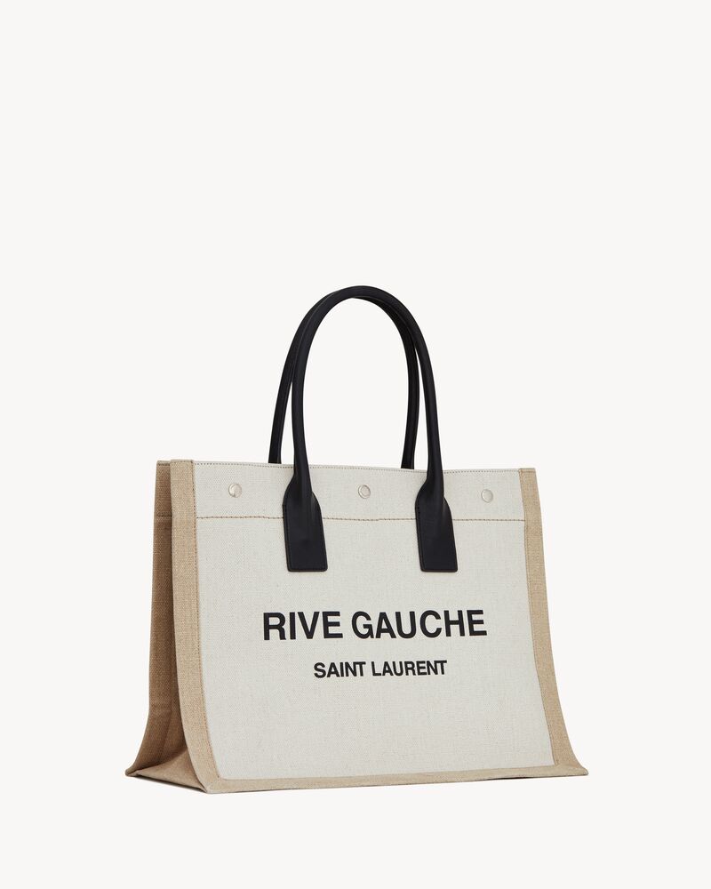 RIVE GAUCHE SMALL TOTE BAG IN LINEN AND LEATHER, Saint Laurent