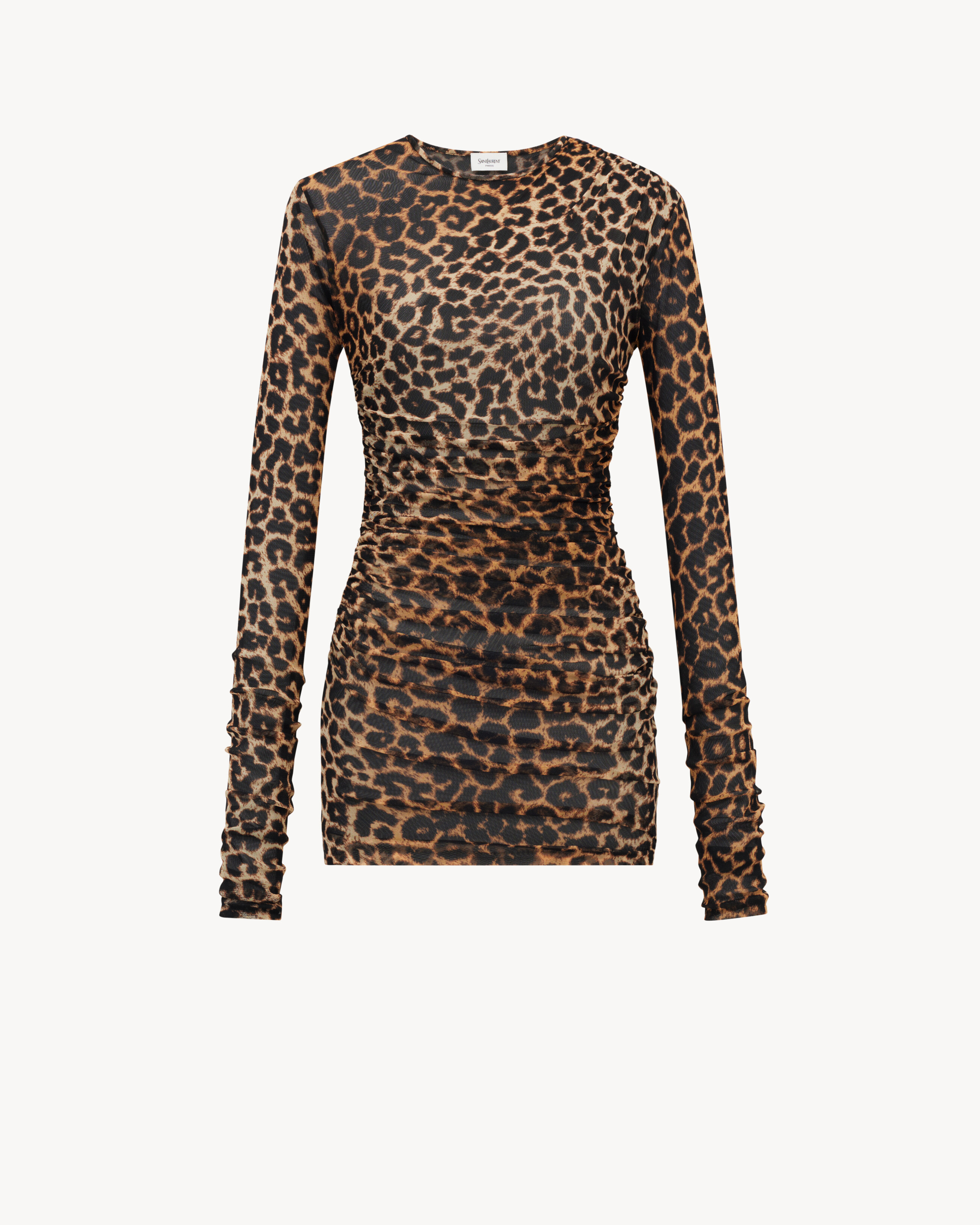 Gerüschtes Minikleid aus Jerseytüll mit Leopardenmuster