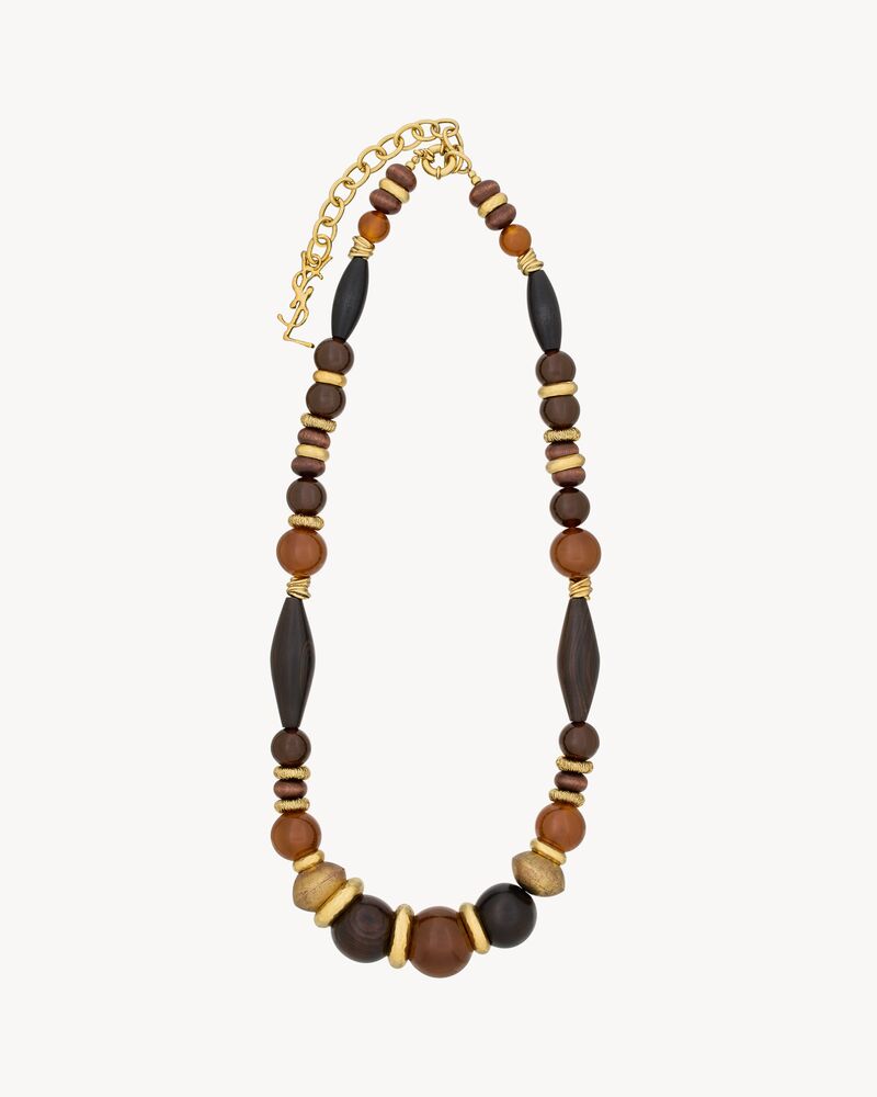 Collier oversize en verre, bois, résine et métal