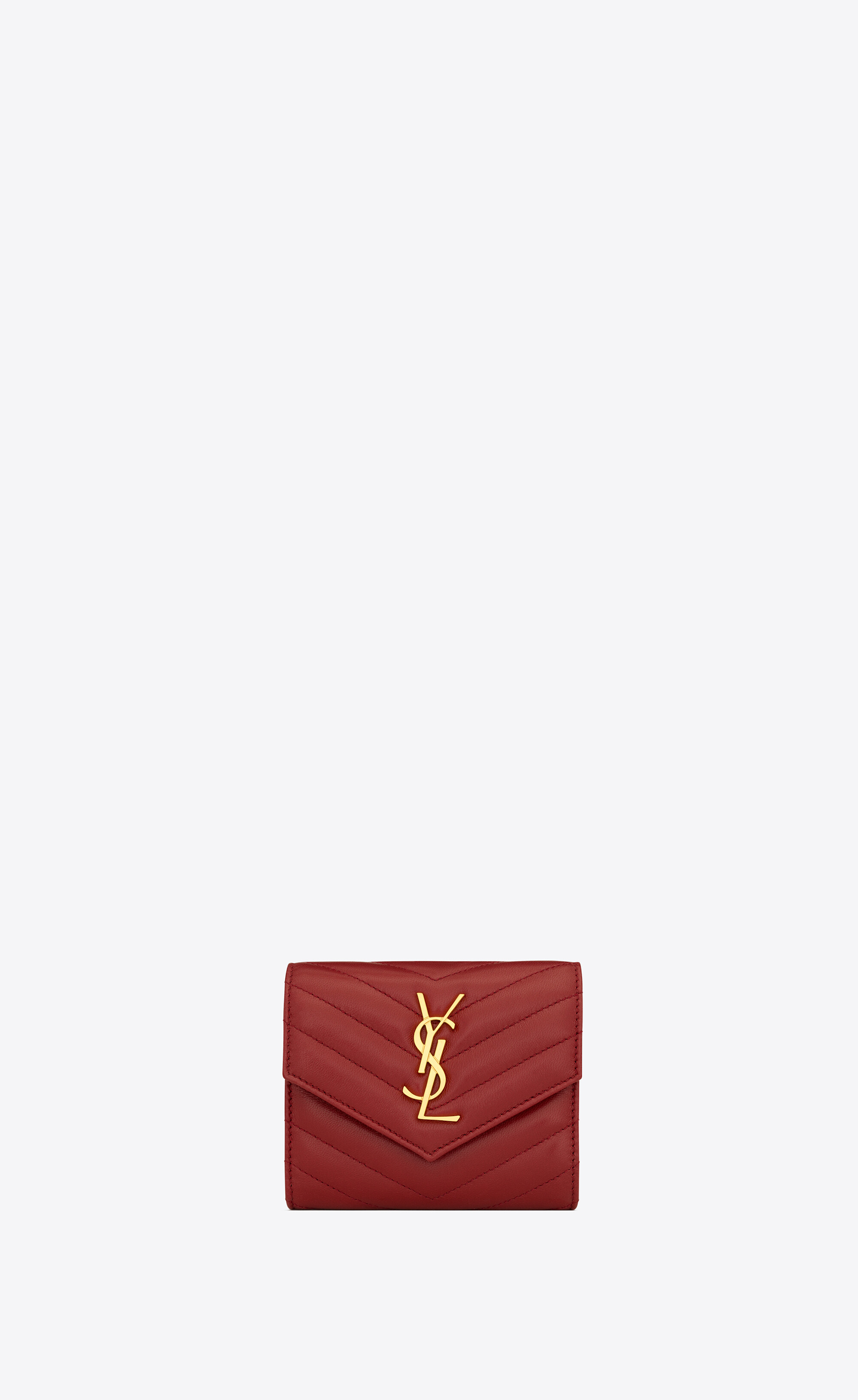 CASSANDRE MATELASSÉ compact tri fold wallet in grain de poudre embossed  leather, Saint Laurent