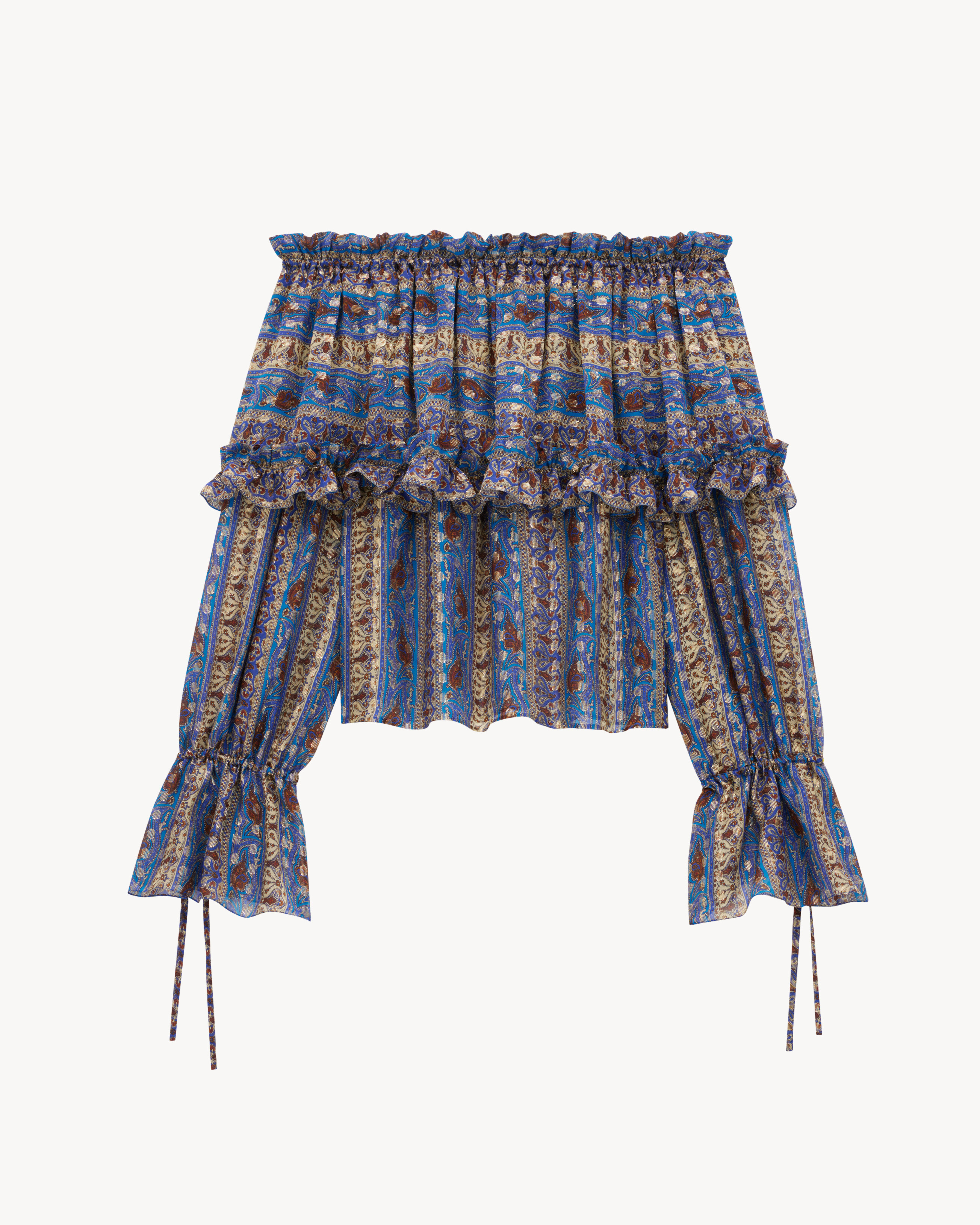 ruffled blouse in spotted lurex silk