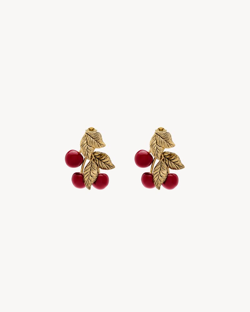 cherry earrings in enamel and metal