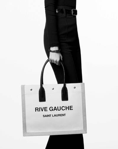 Saint Laurent, Bags, Rive Gauche Large Tote Bag In Printed Canvas And  Leather