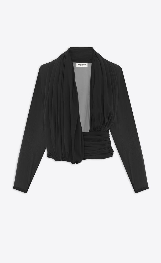 Draped blouse in silk muslin crepe | Saint Laurent | YSL.com