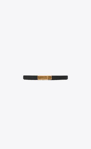 saint laurent id plaque bracelet in smooth leather and metal