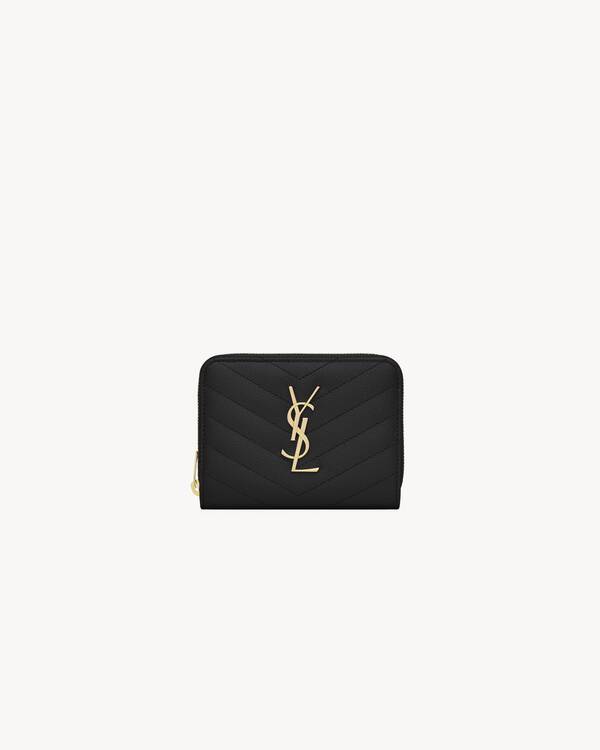 モノグラム コンパクト ジップアラウンド ウォレット（グレイン ド プードル エンボスレザー） | Saint Laurent