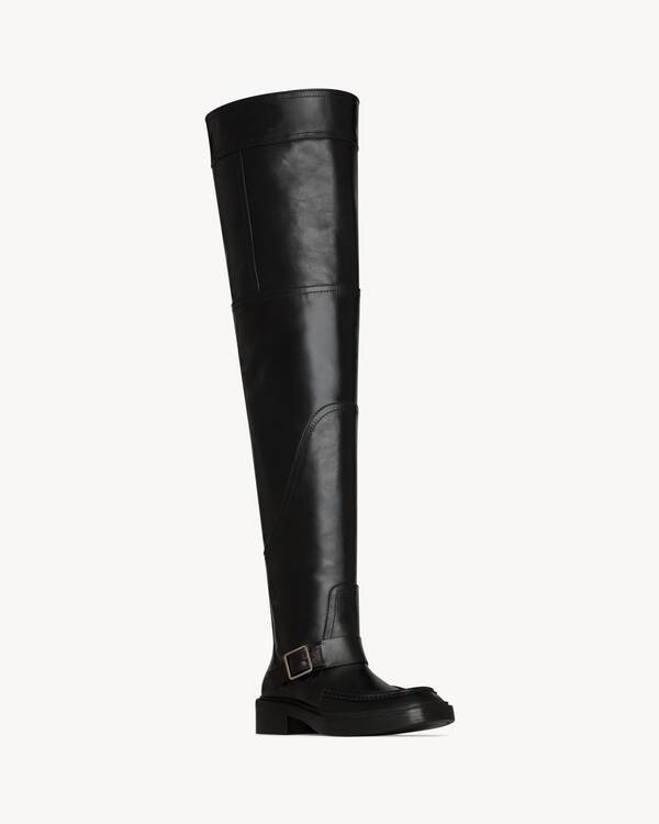 YSL 2025  Square Toe Over-the-Knee Rider Boots Brown Calfskin 574017 main image 1
