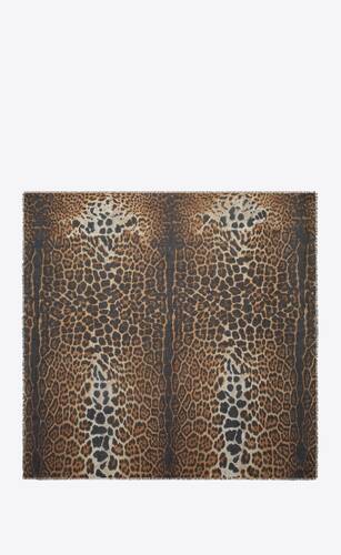 large square leopard scarf in beige and black cashmere etamine