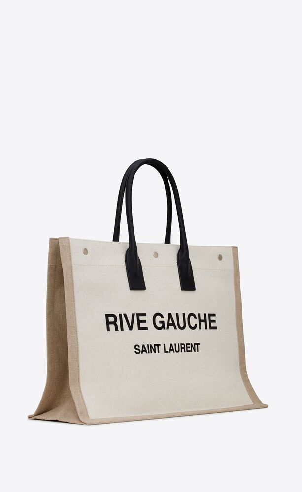 rive gauche tote bag in linen and leather | Saint Laurent | YSL.com