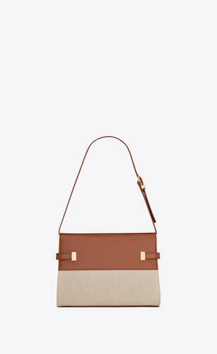 manhattan small shoulder bag in cotton canvas and shiny leather