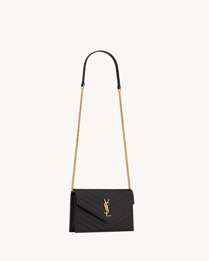 Yves Saint Laurent Cassandre Grain de Poudre Embossed Leather Chain Envelope