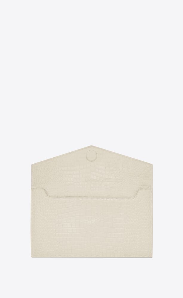 Saint Laurent Uptown Croc-effect Patent-leather Pouch - Off-white