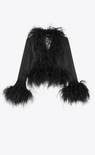 blouse in crepe muslin with feathers