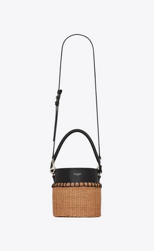 bahia small bucket bag in smooth leather and wicker