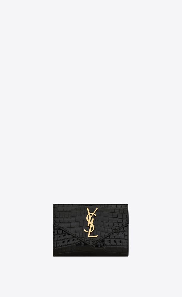 cassandre small envelope wallet in shiny crocodile-embossed leather 