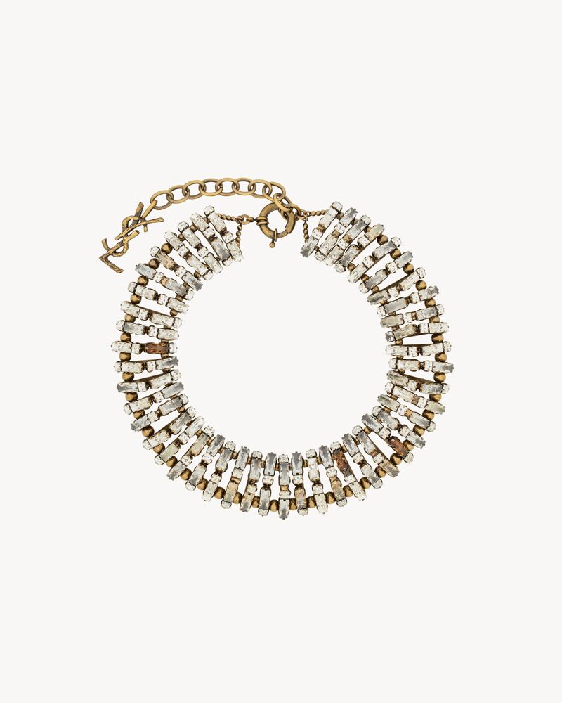 Collier pyramide oversize en métal et cristal