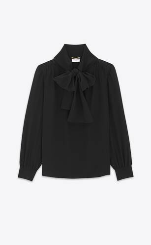 Lavallière-neck blouse in silk crepe de chine | Saint Laurent | YSL.com